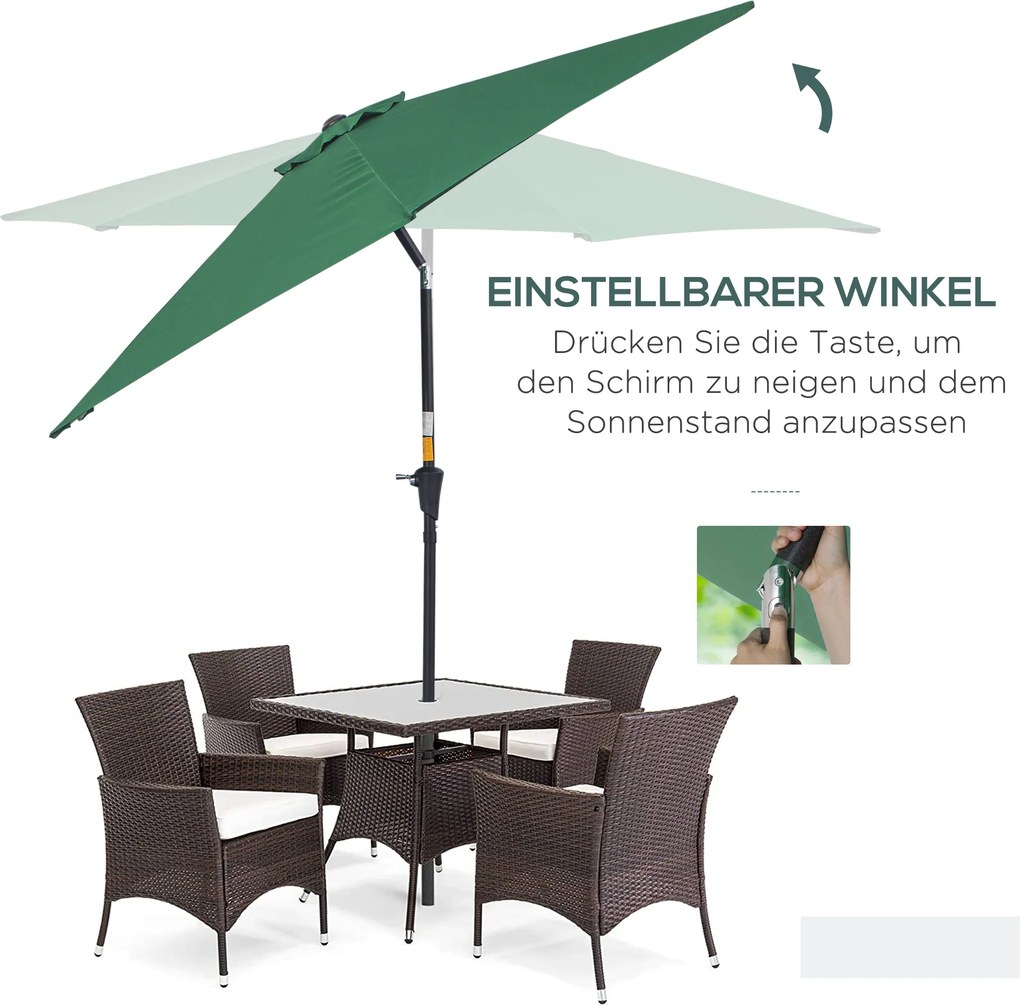 Outsunny® Parasol Ogrodowy Przeciwsłoneczny Aluminium Zielony
