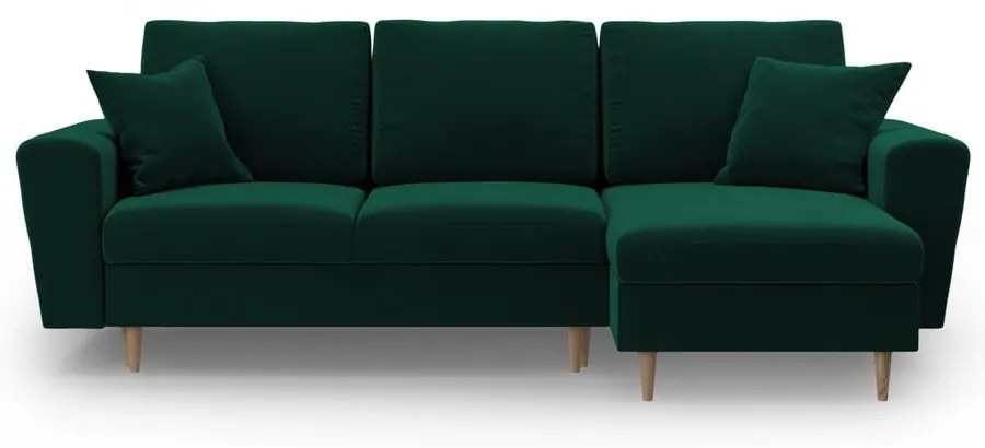 Zielony aksamitny rozkładany/ze schowkiem narożnik Kyoto – Cosmopolitan Design