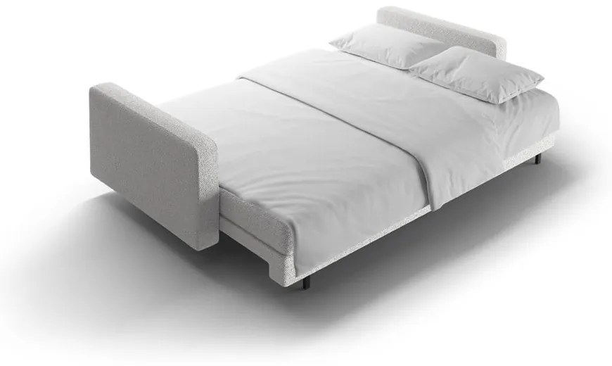 Jasnoszara rozkładana sofa ze schowkiem z materiału bouclé 222 cm Bali – Cosmopolitan Design