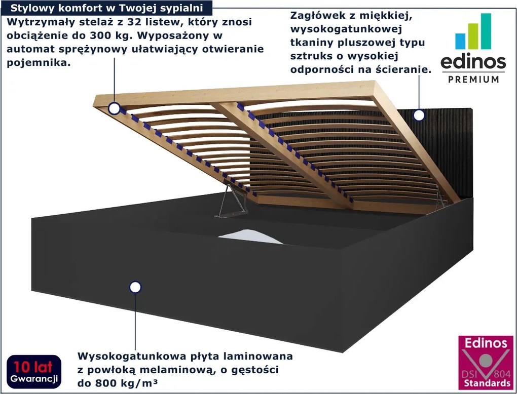 Czarne łóżko z tapicerowanym zagłówkiem 140x200 G9-N88