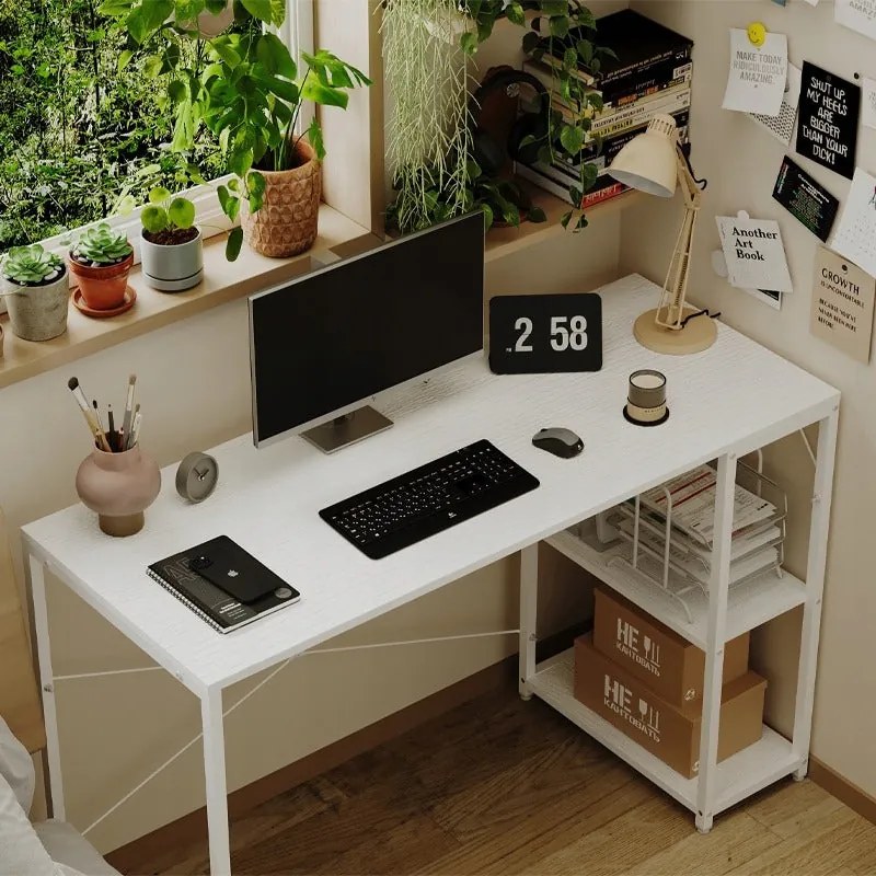 Biurko komputerowe stolik loft białe nowoczesne z półkami industrialne