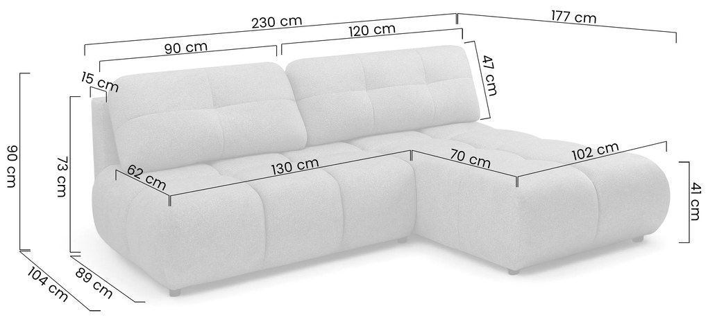 Narożnik Lerio prawostronny z funkcją spania - jasno beżowa dzianina hydrofobowa Blur 02