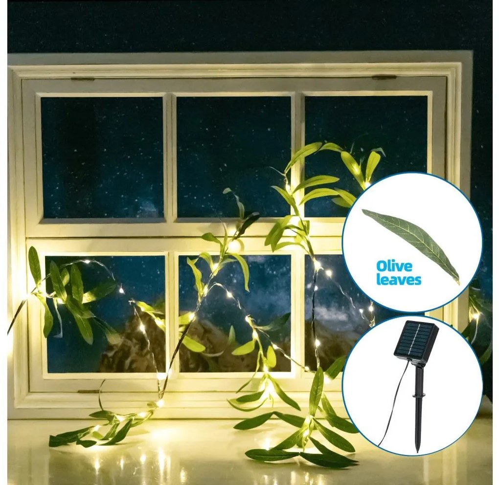 Aigostar - LED Łańcuch solarny 60xLED/4m IP65 ciepła biel olive