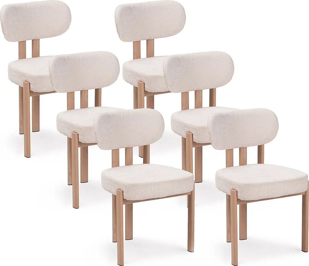 Zestaw 6 krzeseł do jadalni tkanina beżowa - Efekt jasnego naturalnego drewna dębowego - NOA