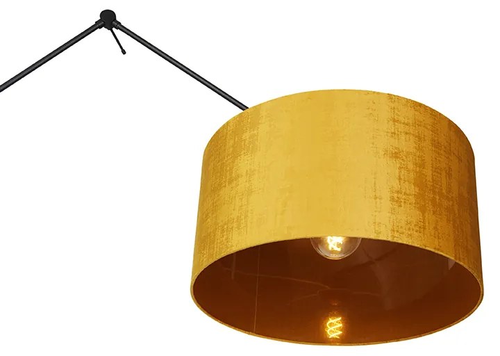 Nowoczesna lampa podłogowa czarna zzłotym kloszem 50 cm - Editor Nowoczesny Oswietlenie wewnetrzne