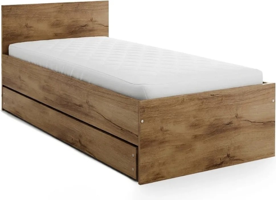 Łóżko ELISA 90 x 200 cm, dąb artisan Stelaż: Ze stelażem listwowym rolowanym, Materac: Materac Coco Maxi 20 cm