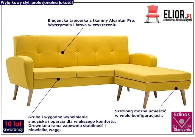 Narożnik z leżanką żółty M5-T45