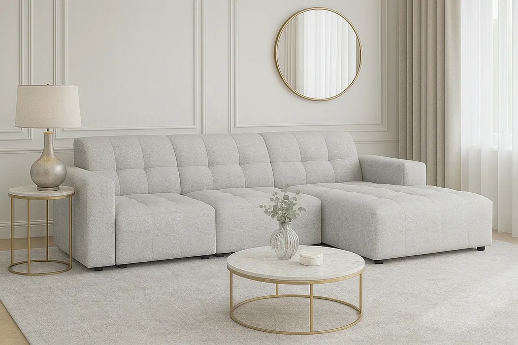 Narożnik prawostronny  Bergamo A – tkanina Raven 6 jasnoszara, 284×166×70 cm