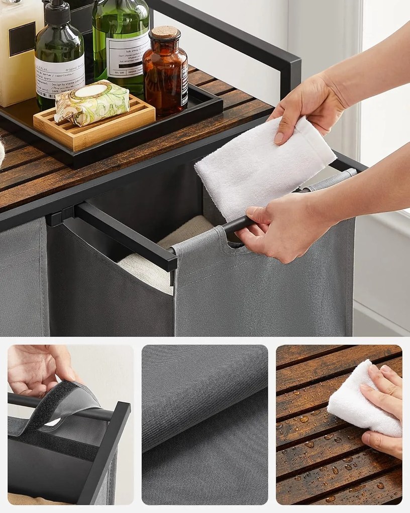 Kosz na Pranie Dwukomorowy Szary, Szafka - BLH201G01