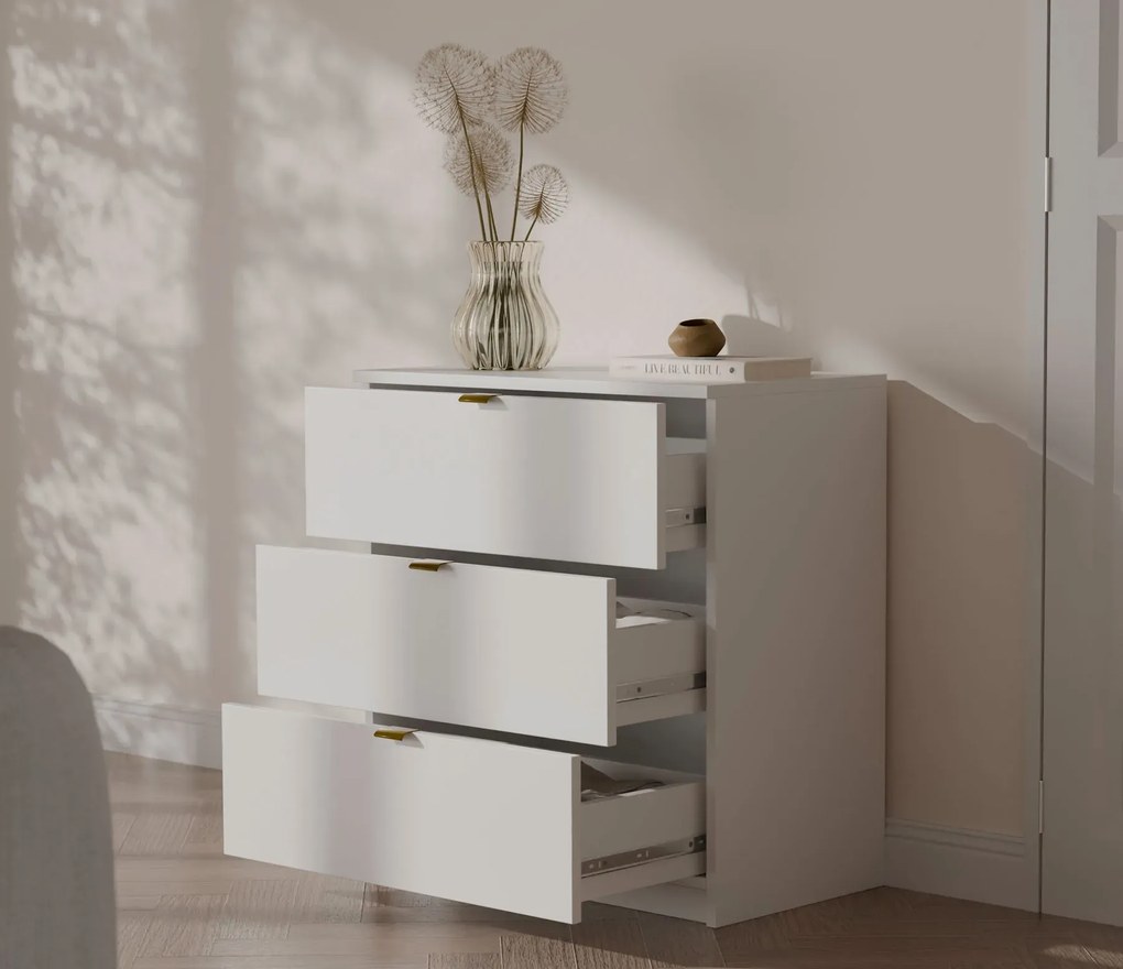 Biała komoda glamour z 3 szufladami C0-E02
