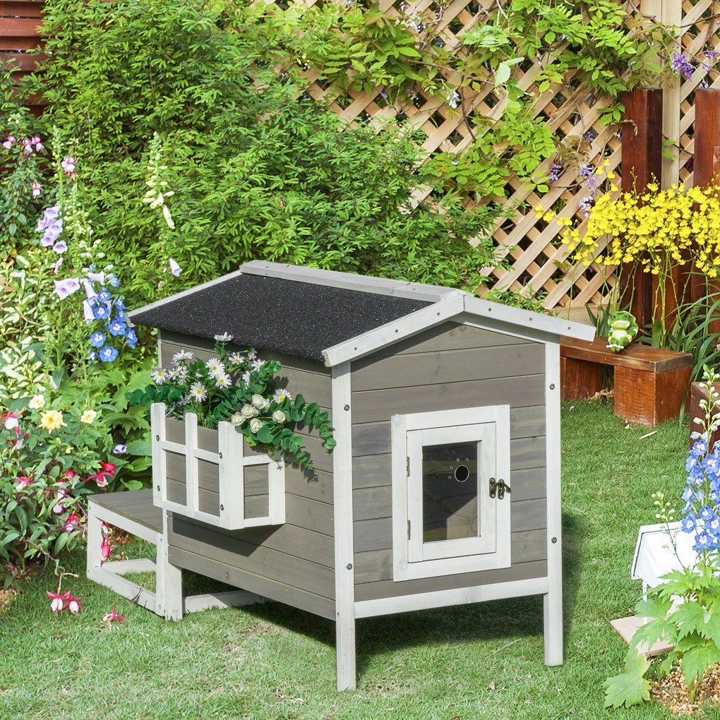 Pawhut® domek dla kotów małych zwierząt budka z tarasem i balkonem drewno jodłowe 115 x 66,5 x 74,7 cm