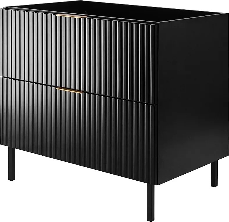 Szafka pod umywalkę, Czarny + złoty uchwyt, 80 x 77 x 46 cm, nogi czarne, bez blatu