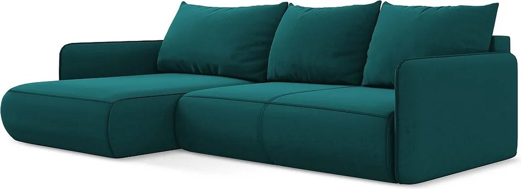 Narożnik lewostronny z funkcją spania - z tkaniny welwetowej - morski - NANEA