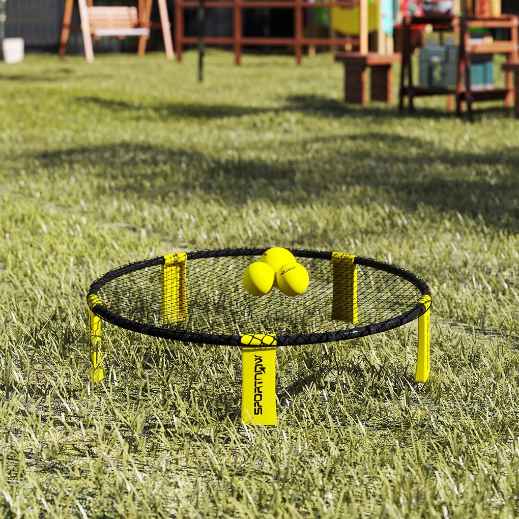 SPORTNOW Zestaw Roundnet z siatką 3 piłki torba pompka Zestaw do Spikeballa Ø92 x 20 cm Żółty