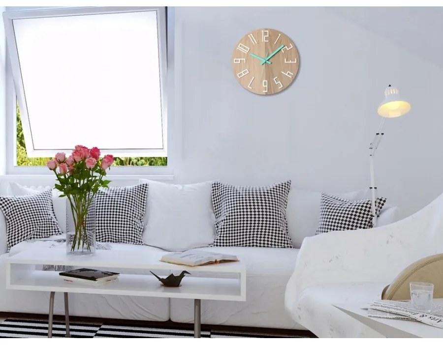 Zegar na ścianę nowoczesny drewniany z dużymi cyframi okrągły cichy loft