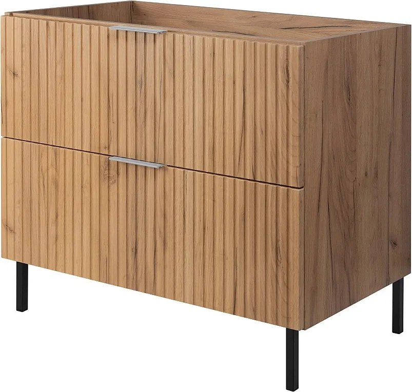 Szafka pod umywalkę, Dąb Craft, 80 x 77 x 46 cm, uchwyt srebrny, nogi czarne, bez blatu