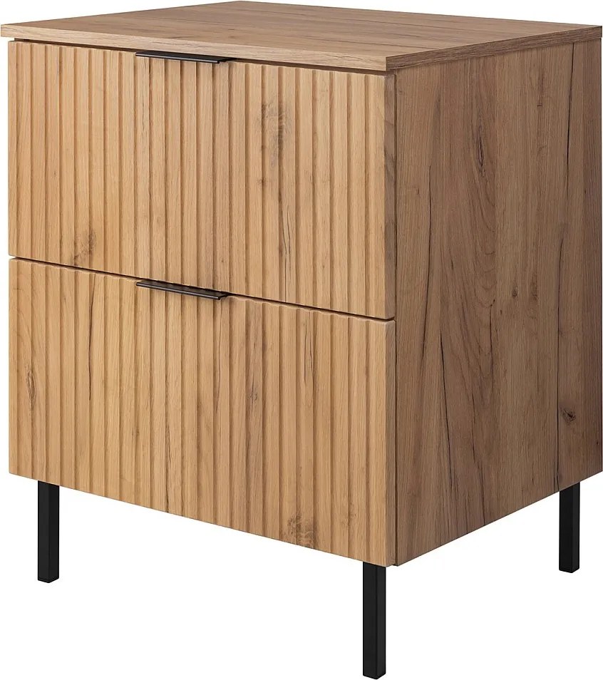 Szafka pod umywalkę, dąb Craft, 60 x 77 x 46 cm, czarny uchwyt, czarne nogi + blat