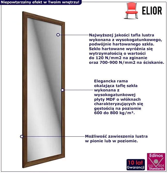 Prostokątne wiszące lustro w orzechowej ramie K6-D63