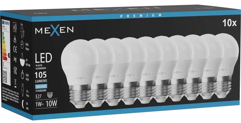 Mexen Nova 10x żarówka LED E27, G45, 1W, Zimna - 6500K, 105 lm - L101-E27-0165-01x10
