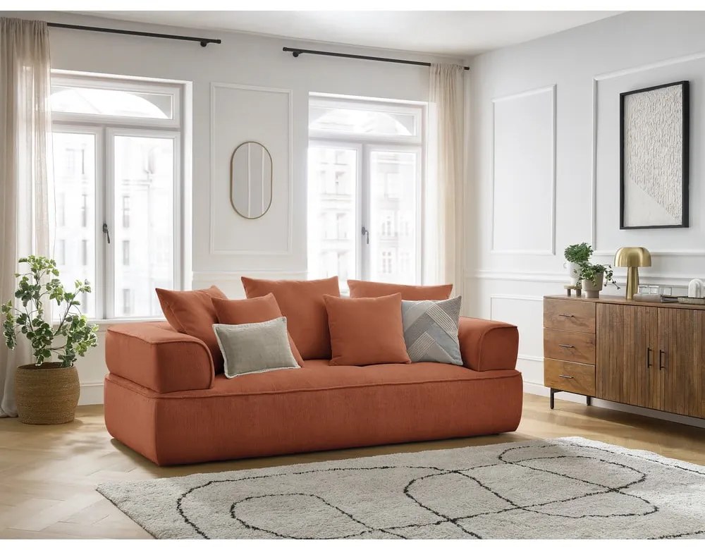 Sofa z tkaniny szenilowej w kolorze terakoty 237 cm Whesley – Bobochic Paris