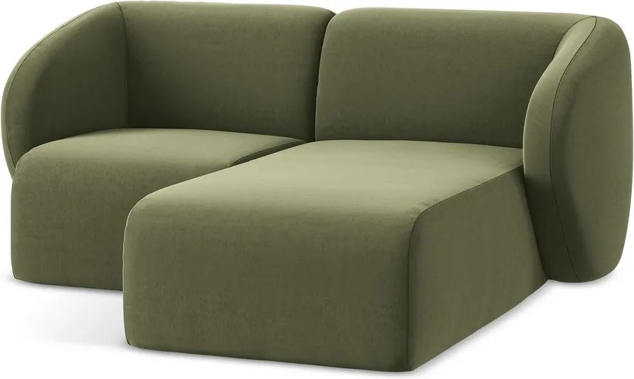 Zielony aksamitny narożnik (prawostronny/z szezlongiem) Lani – Makamii