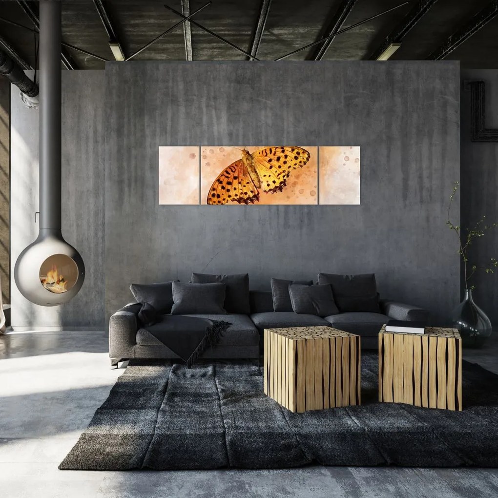 Obraz - Pomarańczowy motyl, akwarela (170x50 cm)