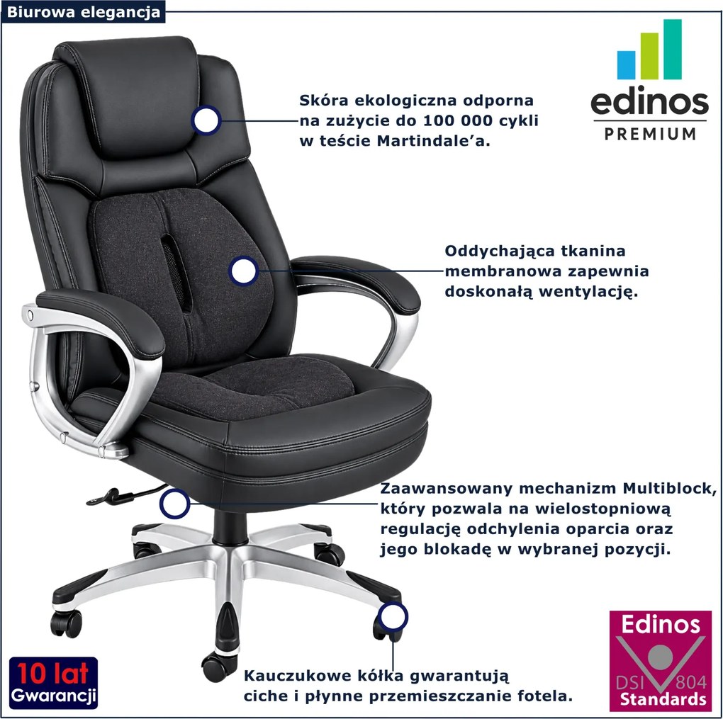 Czarny elegancki fotel obrotowy do gabinetu tapicerowany ekoskórą N3-Z33
