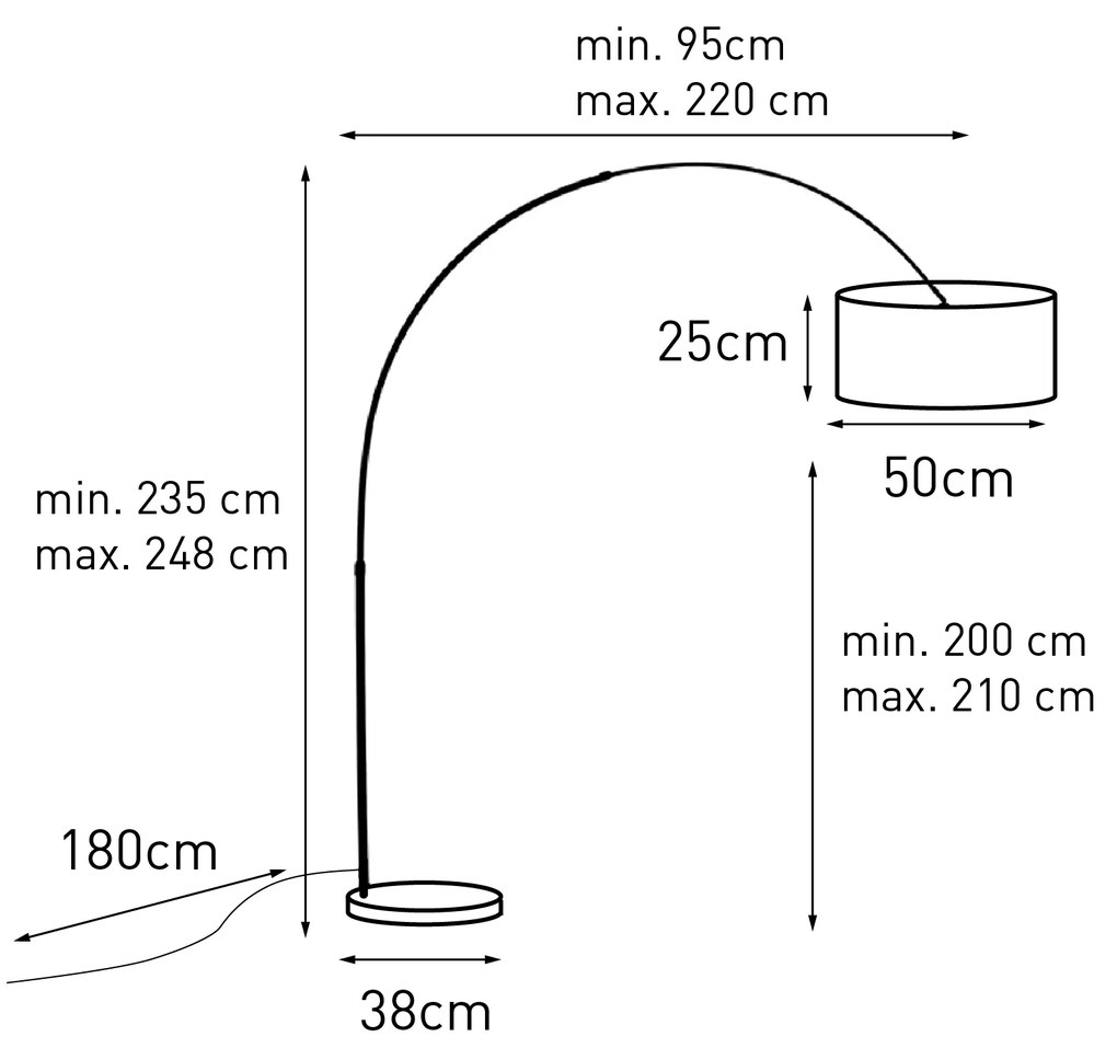 Luk Lampa łukowa mosiądz z czarnym abażurem z tkaniny 50 cm - XXL Nowoczesny Oswietlenie wewnetrzne