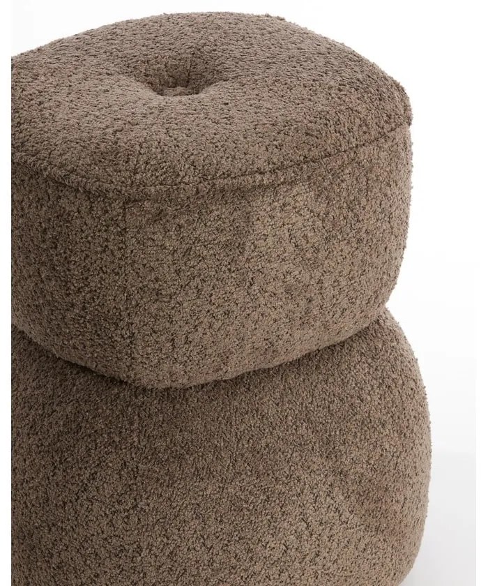 Brązowy puf z materiału bouclé Leyla – Light &amp; Living