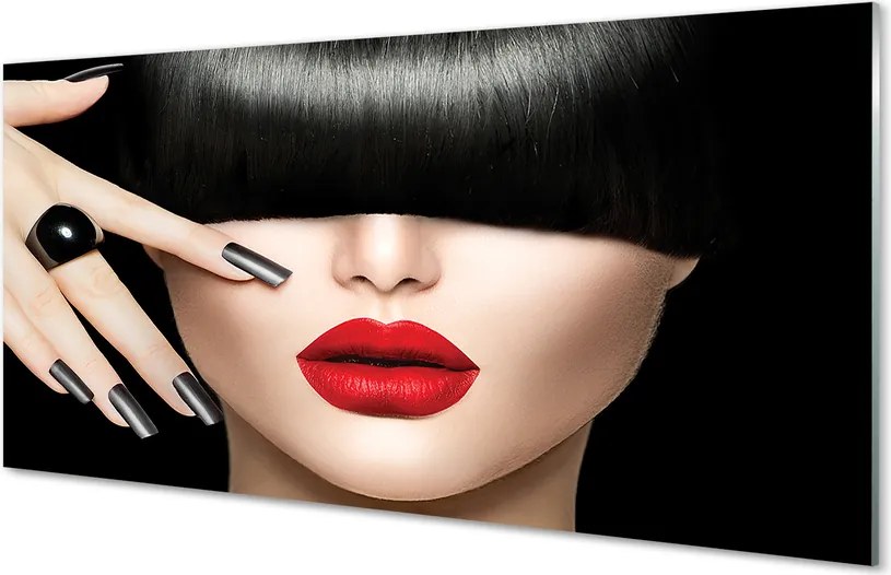 Panel nad Blat Kuchenny Kobieta z Grzywką i Czerwonymi Ustami