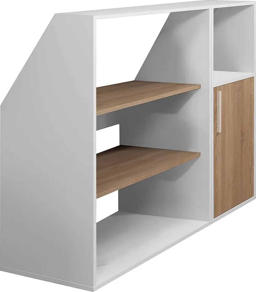 Szafka ze skosem 1-drzwiowa z 2 półkami i 1 wnęką - Biały i naturalny - ADEZIO