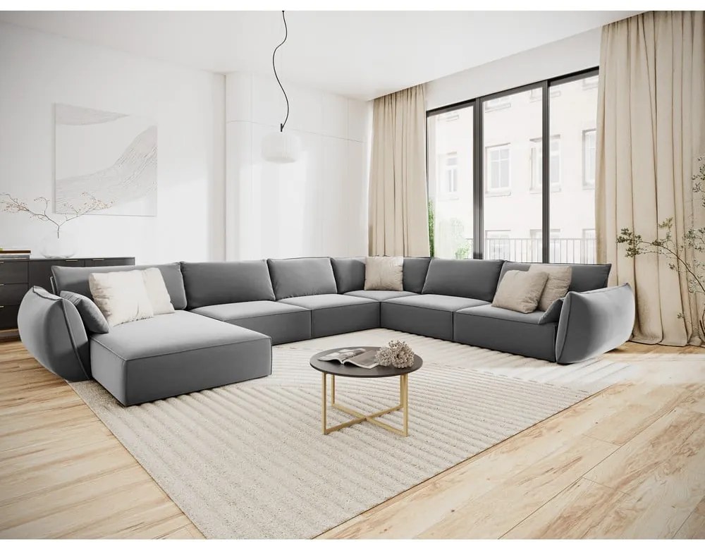 Jasnoszary aksamitny narożnik (prawostronny/w kształcie litery U) Vanda – Mazzini Sofas