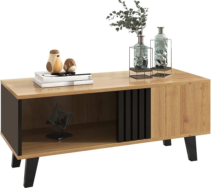 Stolik kawowy z 3 przegrodami - Naturalny i Czarny