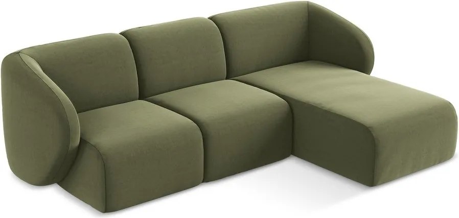 Zielony aksamitny narożnik (prawostronny/z szezlongiem) Lani – Makamii