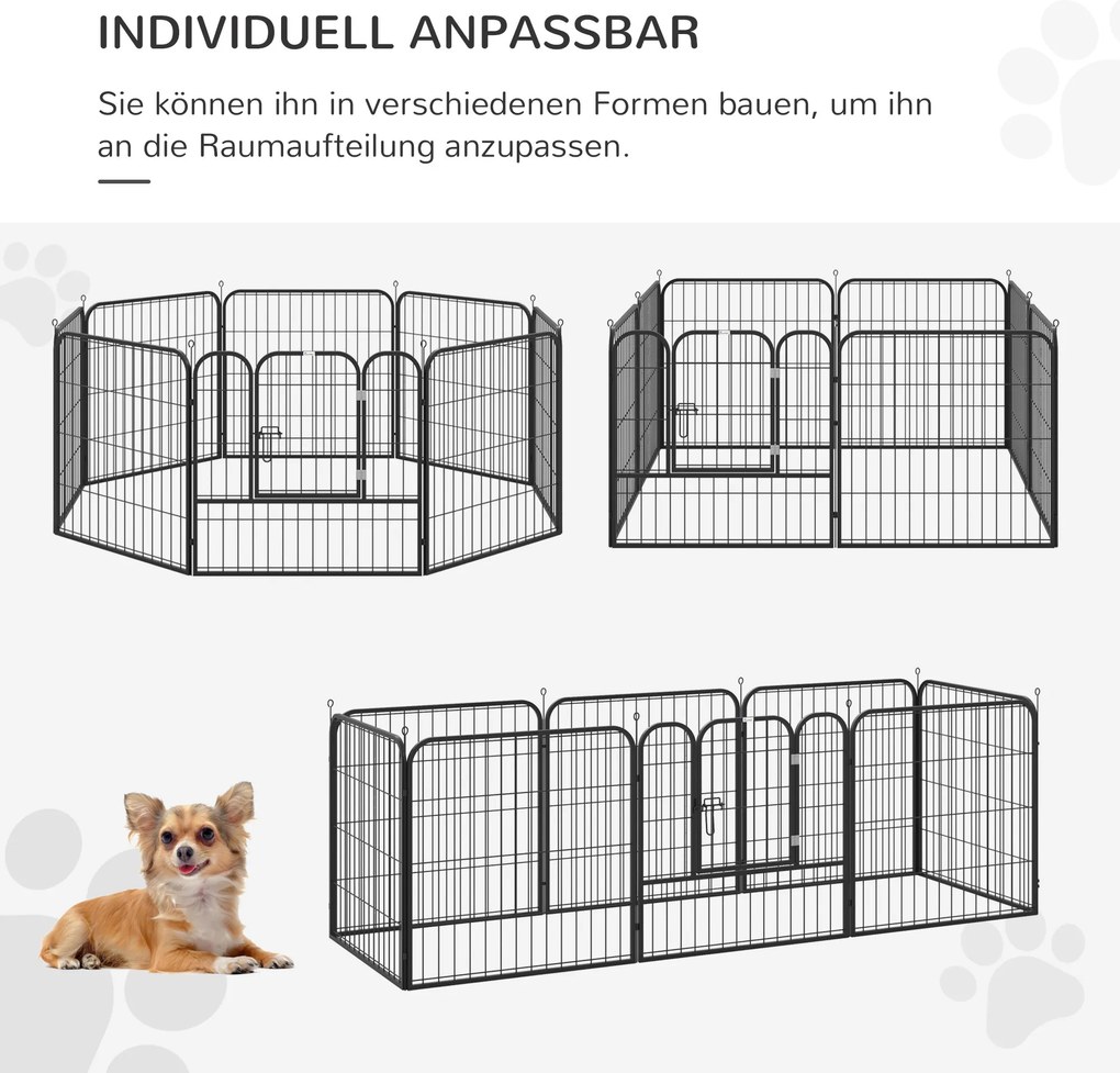 PawHut Wybieg dla szczeniąt metalowy z drzwiami konfigurowalny czarny 79x79cm | Aosom PL
