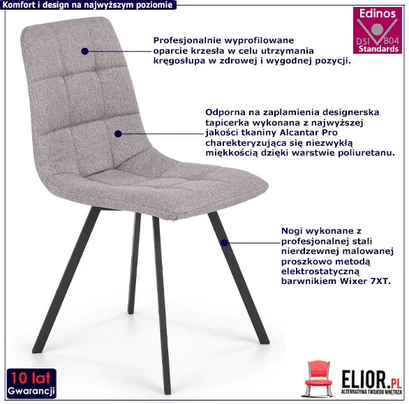 Szare minimalistyczne krzesło pikowane - Armila