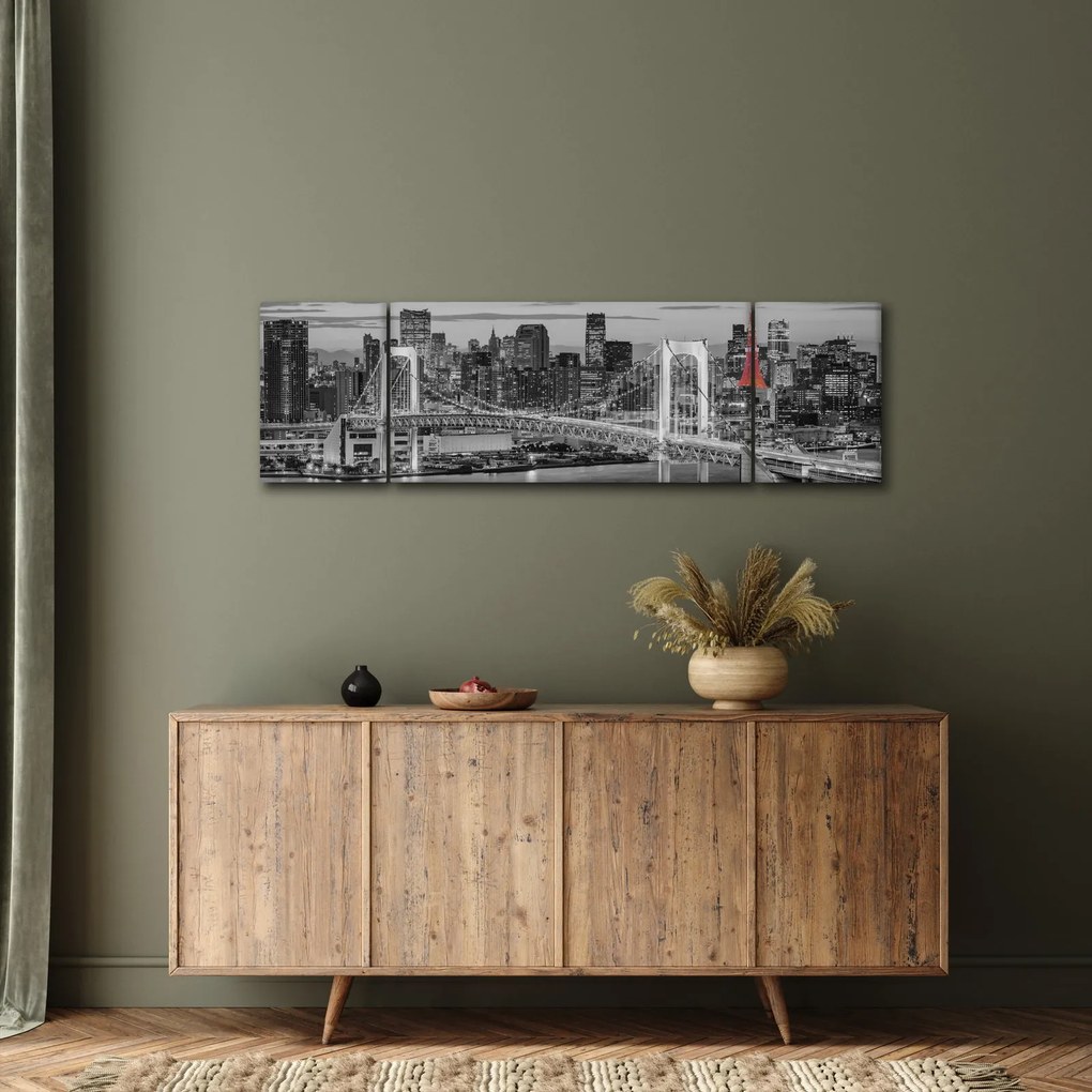 Obraz - Duże miasto z czerwoną wieżą (170x50 cm)