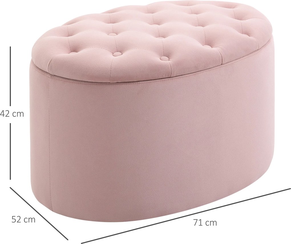 HOMCOM Ławka tapicerowana ze schowkiem skrzynia owalny kształt poliester drewno kolor różowy