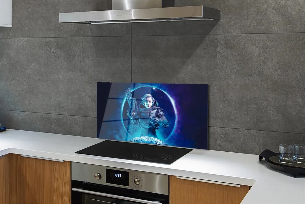 Szkło do Kuchni na Ścianę Kobieta na tle Księżyca w Kosmosie