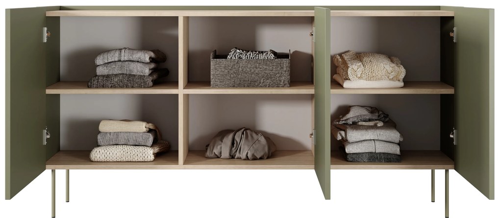 Komoda Desin 170 cm trzydrzwiowa - oliwka / dąb nagano