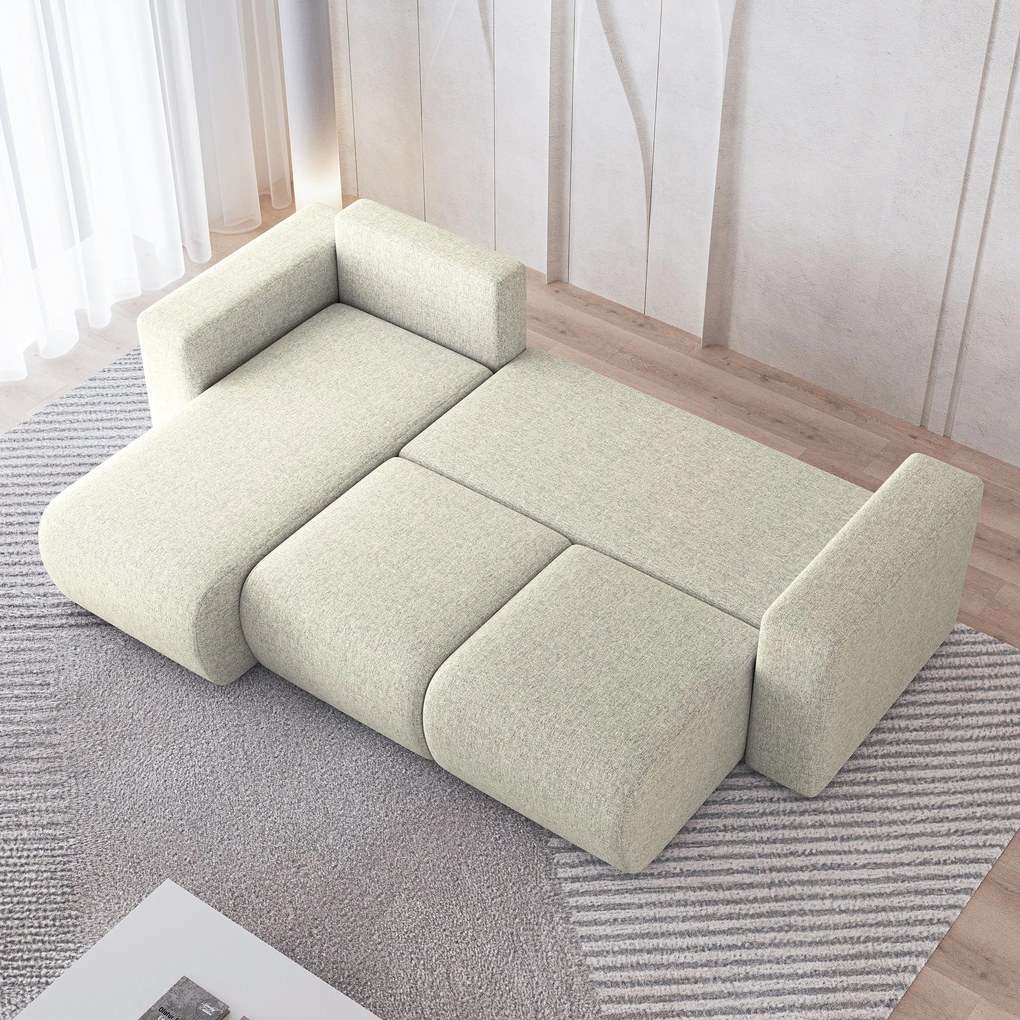 Masseno Narożnik RINOVA z funkcją spania i pojemnikiem na pościel Narozniki L, Rozkładana sofa - Kremowy, NEVE 02