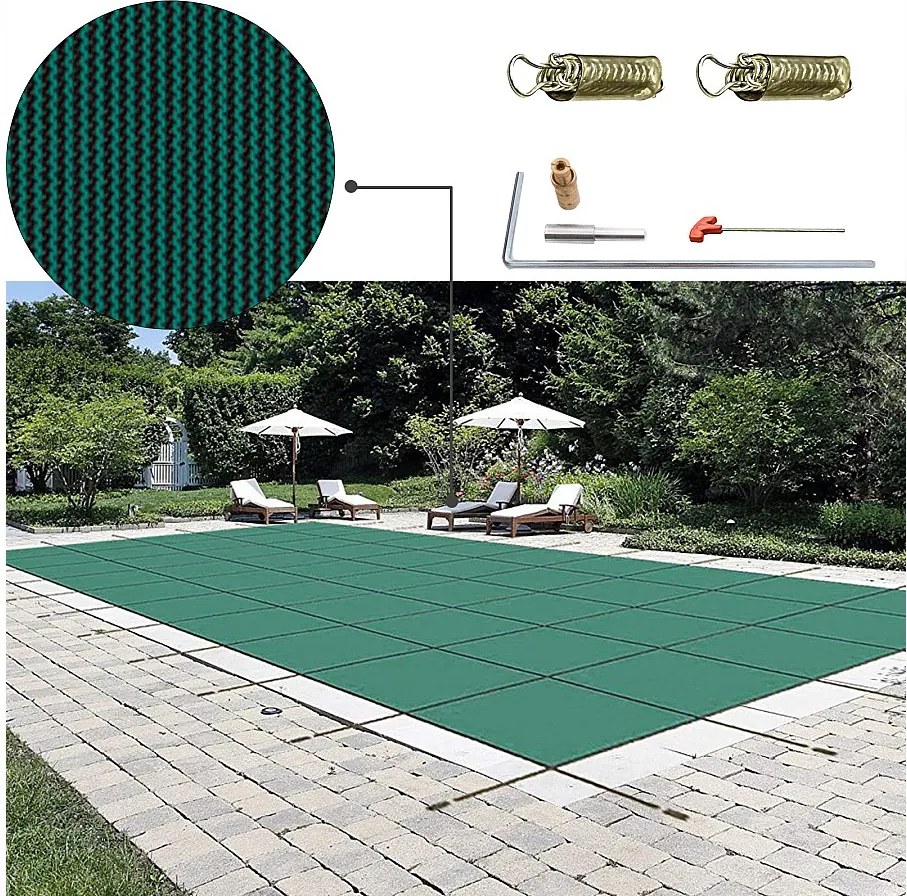 Zimowa Osłona Basenowa, SucceBuy 550 x 980 cm Prostokątna Siatkowa Osłona Bezpieczeństwa, Zielona na Zewnątrz Zimą