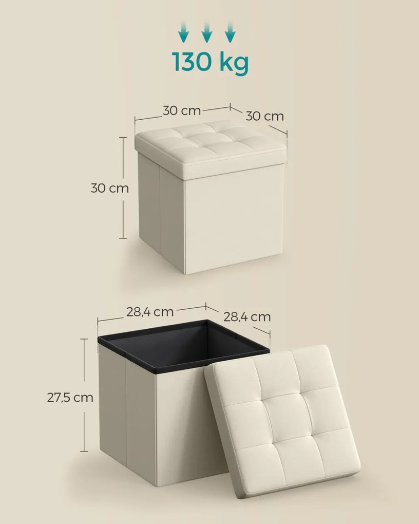 Stołek ze schowkiem OTTOMAN 30x30 cm, kremowy