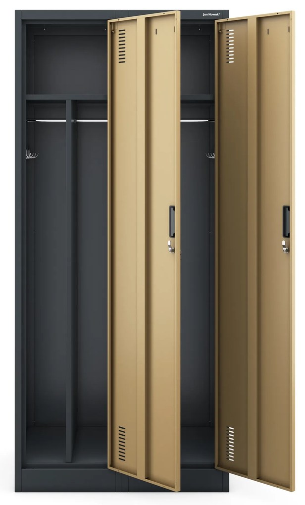 Szafka ubraniowa pracownicza czterokomorowa antracytowa/orzech, 800x1800x500 mm: KACPER Eco Design