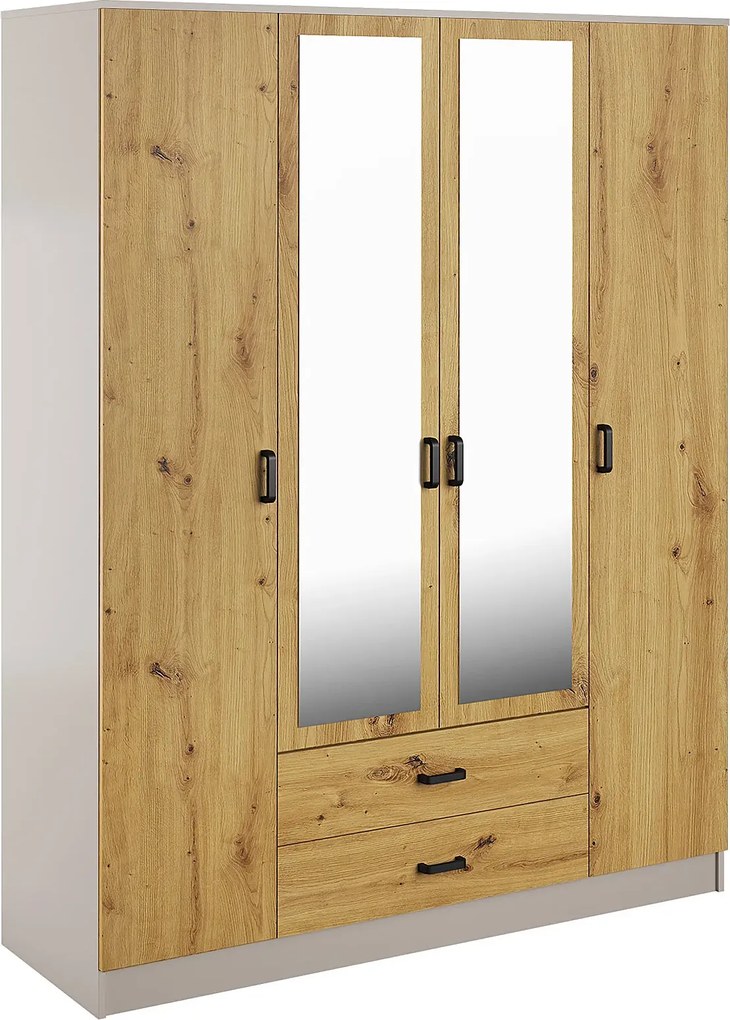 Czterodrzwiowa szafa z lustrem w kolorze kaszmir + dąb artisan R0-W23