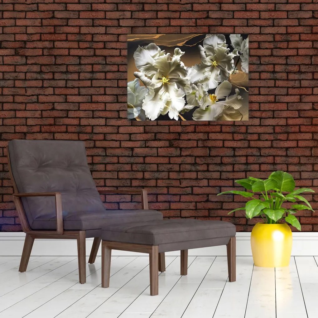 Obraz - Orchidea kwiaty na marmurowym tle (70x50 cm)
