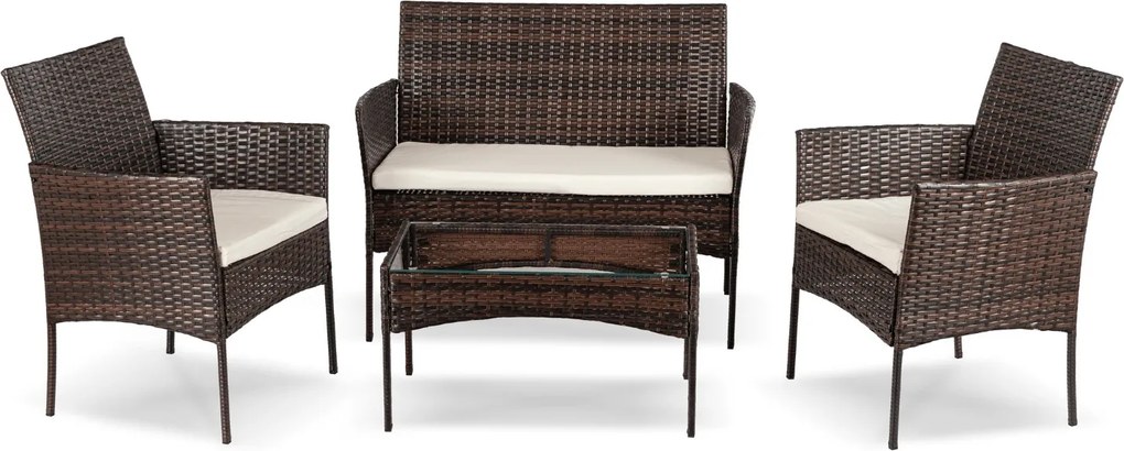 Zestaw Mebli Ogrodowych MISSISIPI Brązowy/Beżowy Sofa Krzesła Stolik Tarasowy Technorattan Nowoczesne