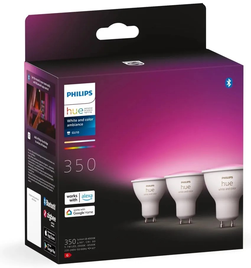 Inteligentne żarówki LED z gwintem GU10, 6 W zestaw 3 szt. White and color ambiance – Philips Hue
