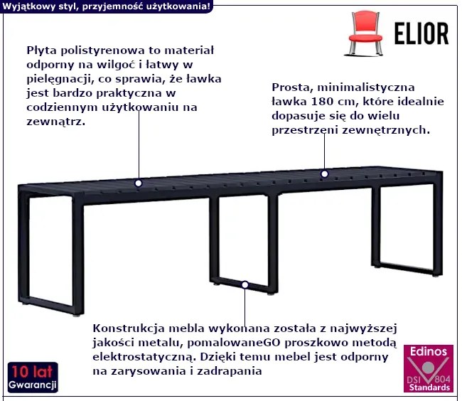 Czarna ławka ogrodowa 180 cm N2-E73