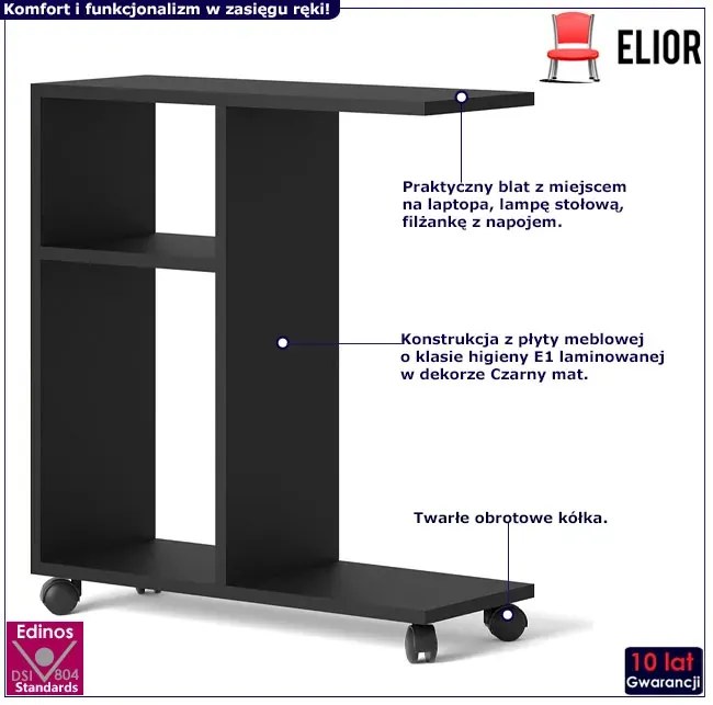 Czarny mobilny stolik pomocniczy L0-B77